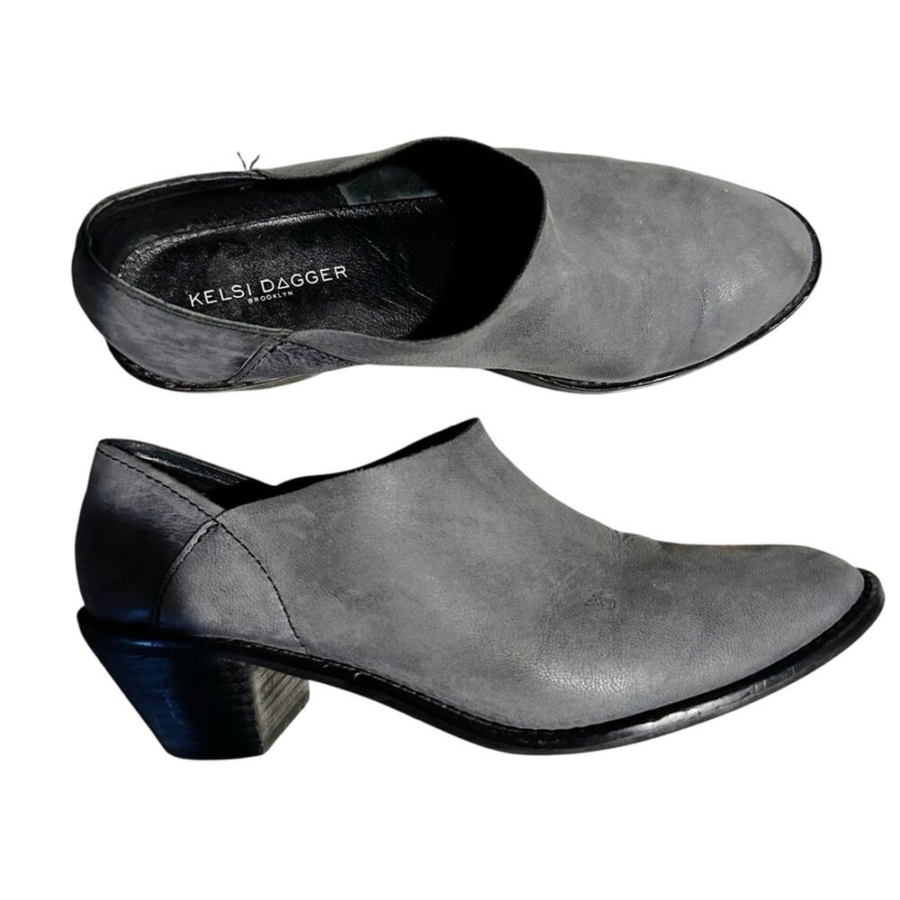 Kelsi Dagger Brooklyn Emma Leather Shooties Pointed Toe Booties Grey Blue 8.5